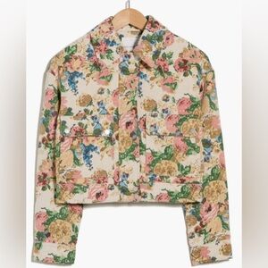 Avec Les Filles Embroidered Jacket Floral Aviator Tapestry Cropped Shacket, NWT